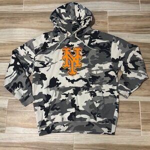 Stitches New York Mets MLB Camo Hoodie Mens XL Grey White‎ Camouflage Pullover